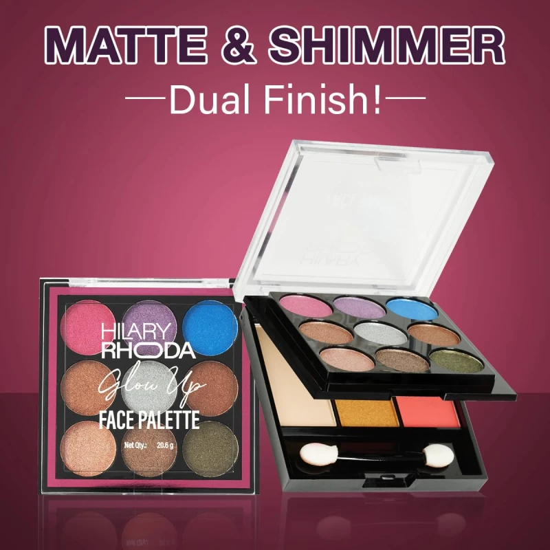 Hilary Rhoda Glow Up Face Palette | Face Palette with Blush, Highlighter, Face Powder & Eyeshadows | Highly Pigmented Face Palette | Available in 4 Variants | 20.6g (Shade 02) thumbnail 4
